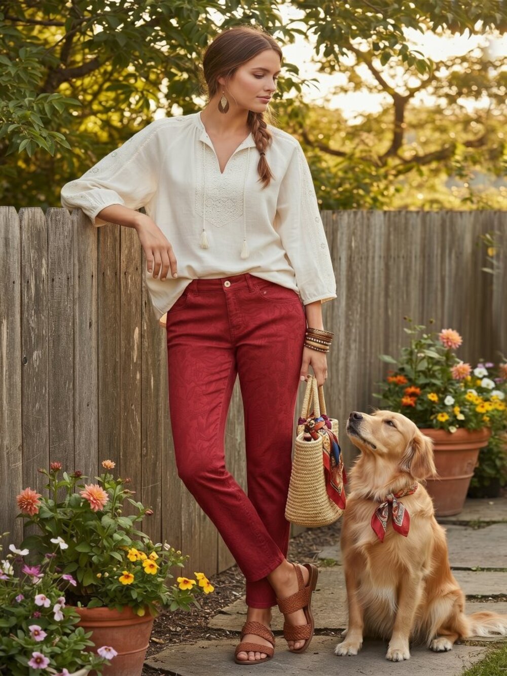 ANTHROPOLOGIE Pilcro High-Rise Skinny Ankle Pants Red Jacquard Leaf Textured 30